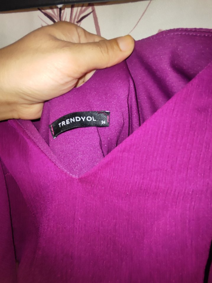 Mor V Yaka Salaş Bohem Elbise - Görsel 3