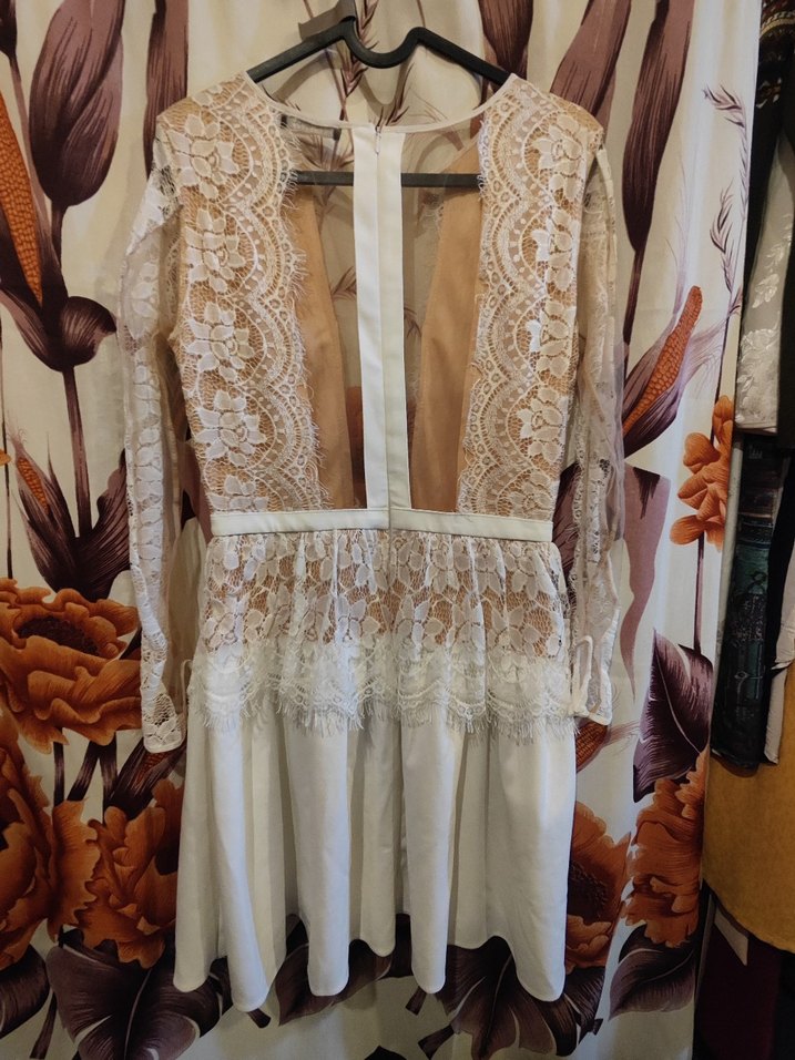 Bej Dantel Detaylı Mini Bohem Elbise - Görsel 2