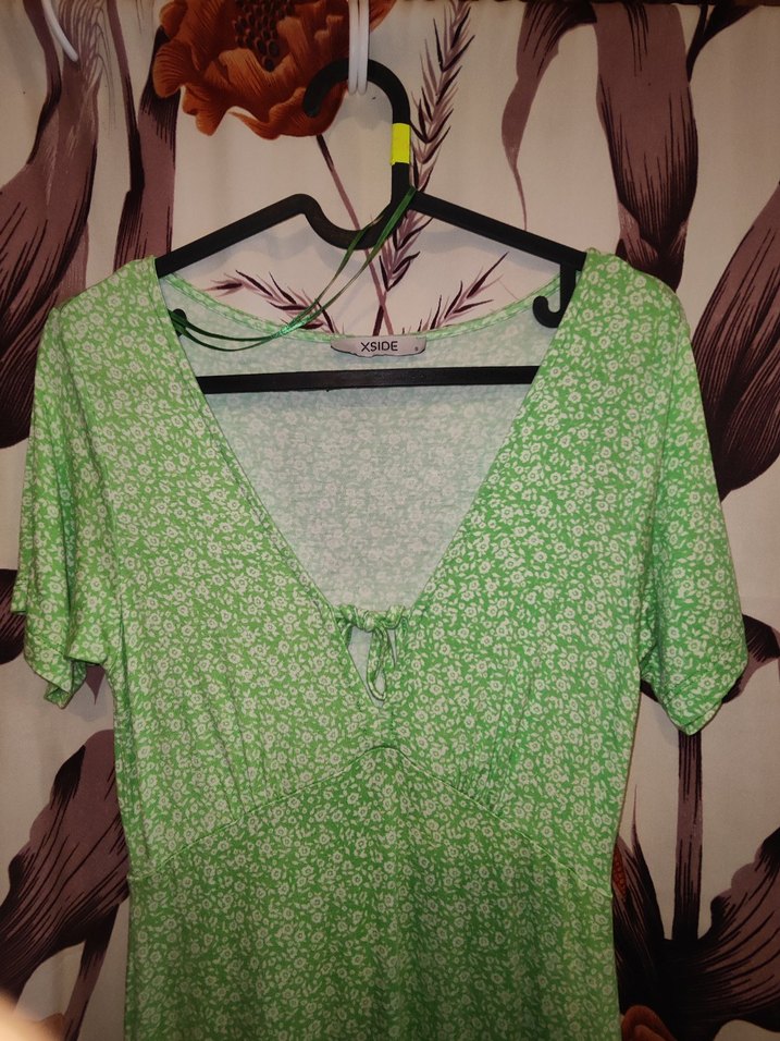 Yeşil V Yaka Midi Bohem Elbise - Görsel 3