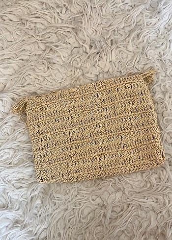Mango Püsküllü Bej Örgü Bohem Kadın Clutch Çanta