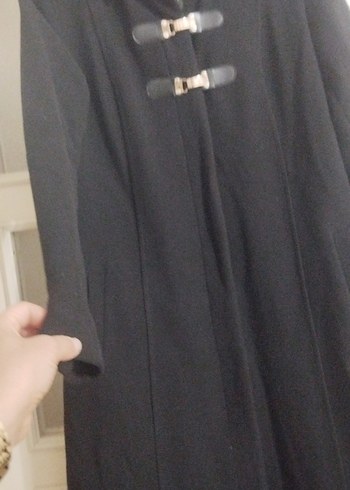 xl Beden Kemerli Siyah Uzun Kadın Kaban