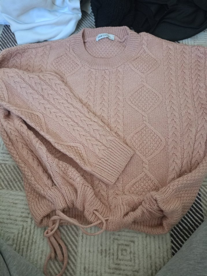 Bej Triko Kadın Kazak, Bisiklet Yaka, Salaş - Görsel 3