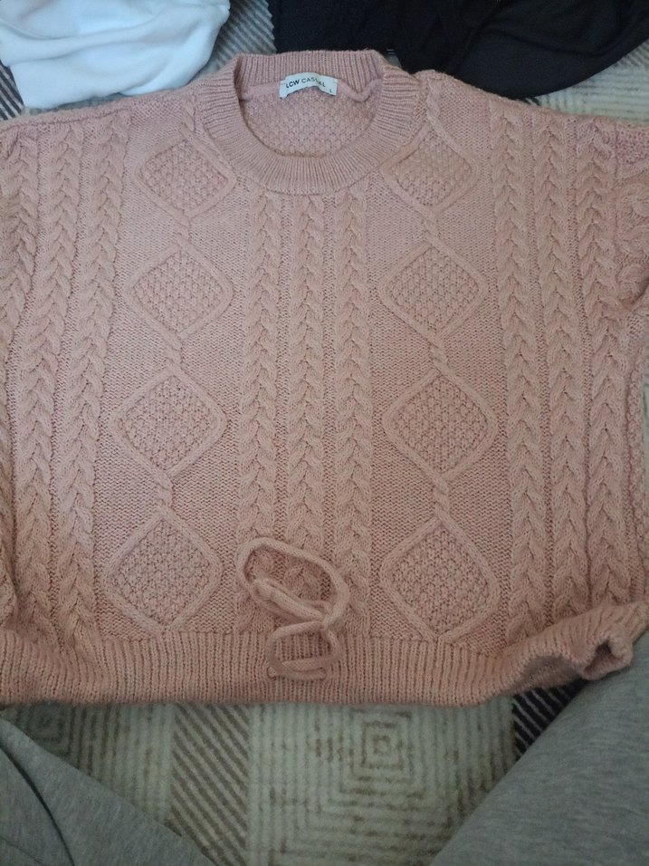 Bej Triko Kadın Kazak, Bisiklet Yaka, Salaş - Görsel 2