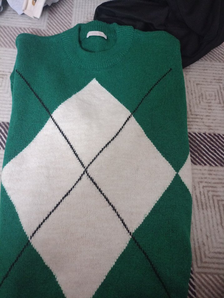 Yeşil Gri baklava dilimli Triko Kadın Kazak Ecrou marka - Görsel 2