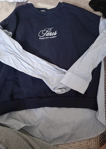 Paris Nakışlı Lacivert Kadın Sweatshirt - Görsel 2