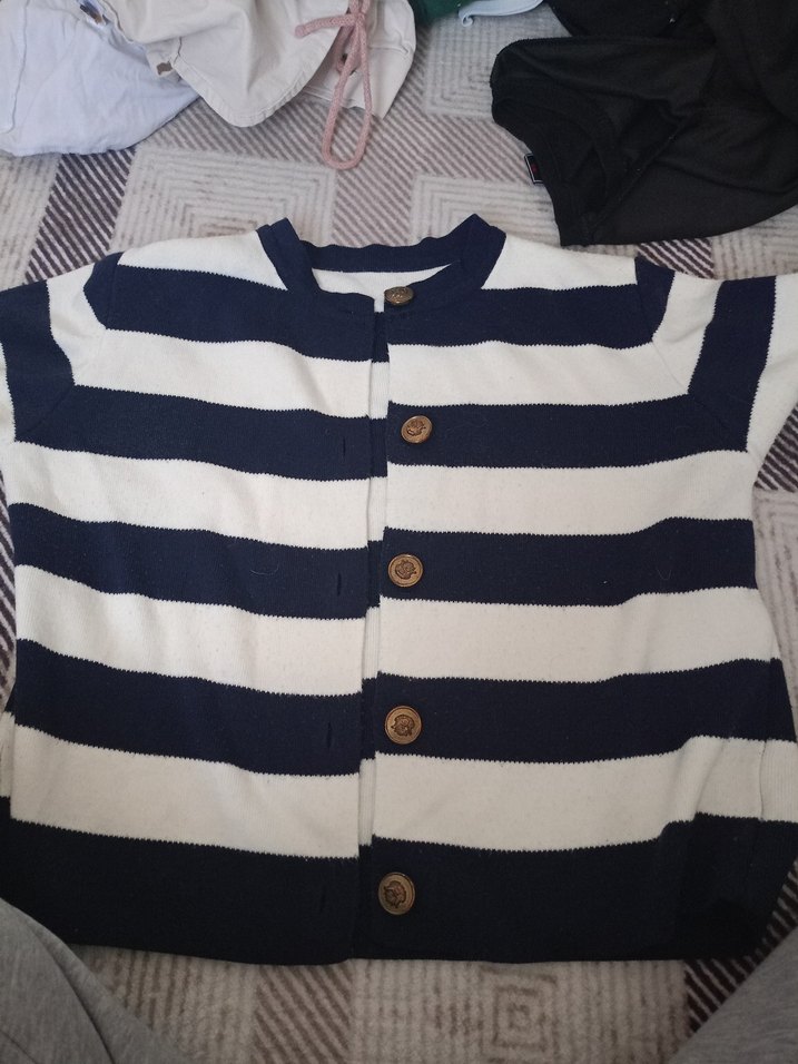 Kadın Çizgili Düğmeli Hırka - Görsel 2