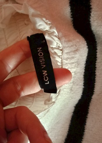 Çizgili Beyaz Kadın Triko Kazak - Görsel 3