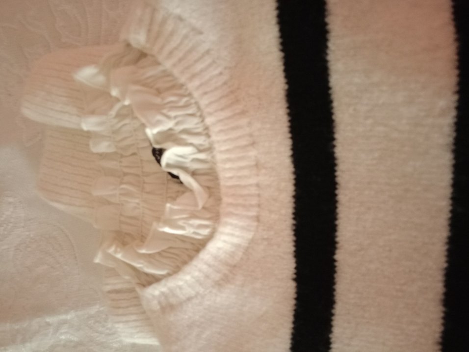 Çizgili Beyaz Kadın Triko Kazak - Görsel 4