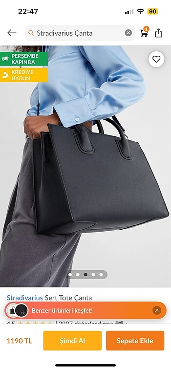 Stradivarius Stradivarius sert tote çanta