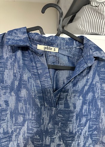 Diğer V Yaka Kısa Kollu Mavi Batik Denim Elbise