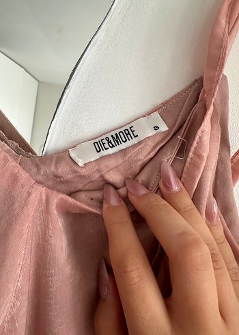 s Beden pembe Renk Pembe Keten Salaş V Yaka Uzun tulum Elbise