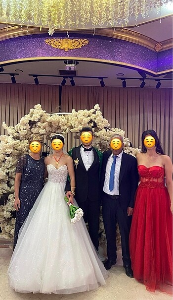 m Beden Kırmızı Tül Detaylı Abiye ? Sadece 1 Kez Giyildi