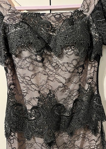 Dantel Detaylı Siyah Romantik Elbise - Görsel 3