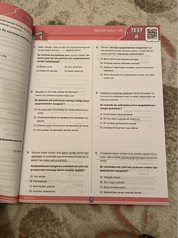  8.sınıf Türkçe test kitabı