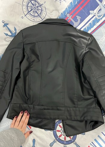Deri Siyah Biker Ceket Kadın - Görsel 4
