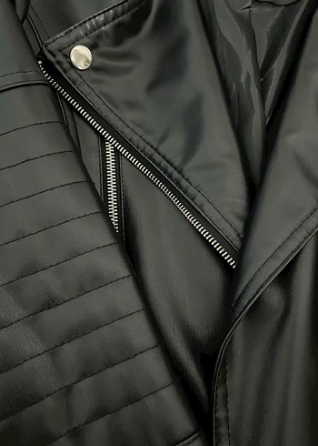 Deri Siyah Biker Ceket Kadın - Görsel 7