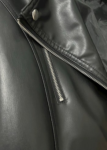 Deri Siyah Biker Ceket Kadın - Görsel 5