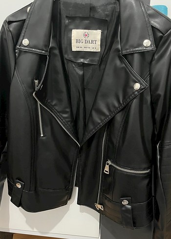 Deri Siyah Biker Ceket Kadın - Görsel 3