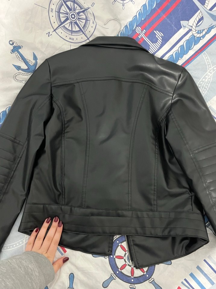 Deri Siyah Biker Ceket Kadın - Görsel 4