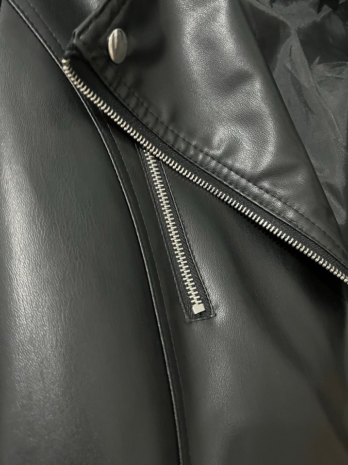 Deri Siyah Biker Ceket Kadın - Görsel 5
