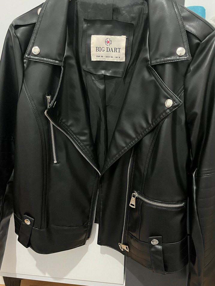 Deri Siyah Biker Ceket Kadın - Görsel 3