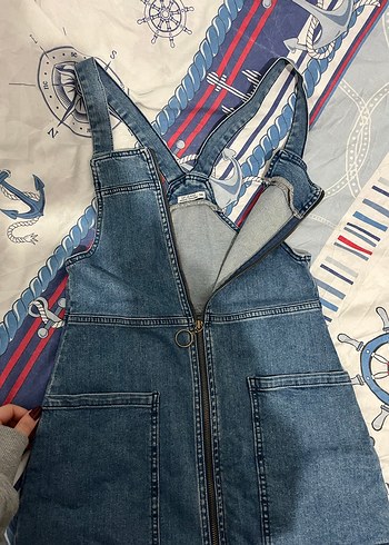 Fermuarlı Mavi Denim Kadın Salopet 
Kot tulum - Görsel 2