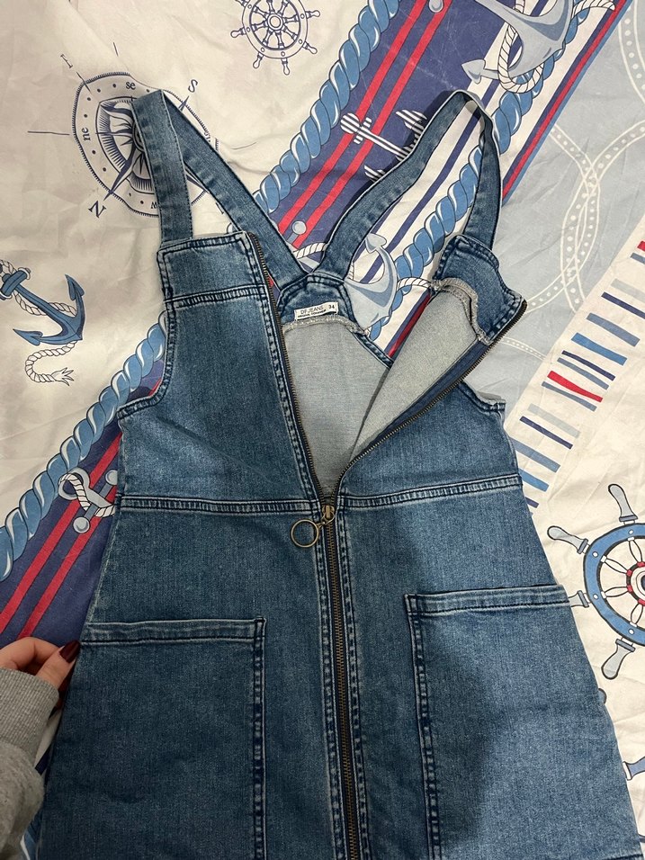 Fermuarlı Mavi Denim Kadın Salopet 
Kot tulum - Görsel 2