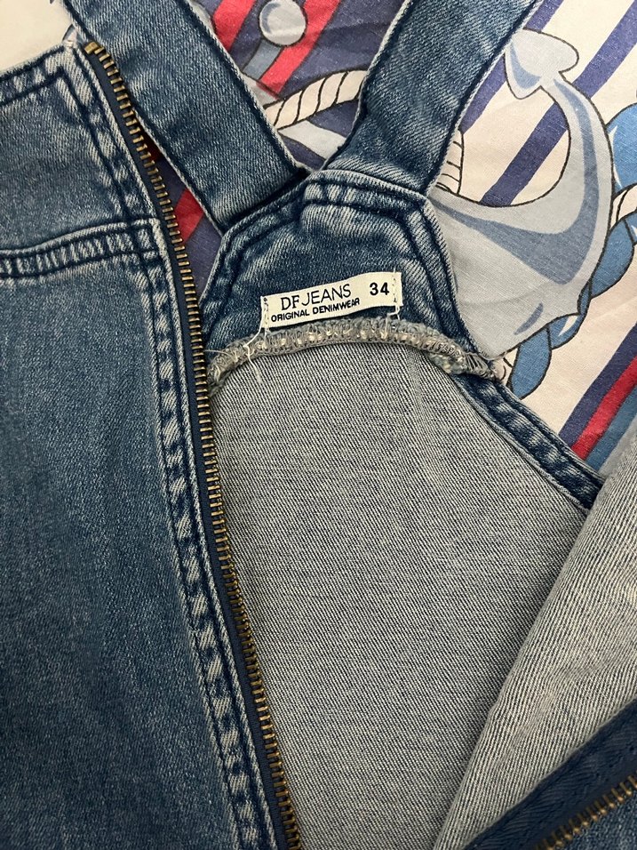 Fermuarlı Mavi Denim Kadın Salopet 
Kot tulum - Görsel 3