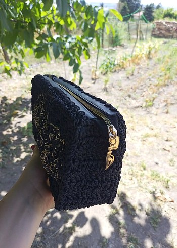 Diğer Nakışlı Siyah Örgü Kadın Portföy Çanta