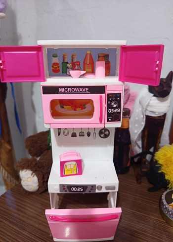 Barbie Renkli Pembe Mikrodalga ve Fırın Seti Oyuncak - Görsel 2
