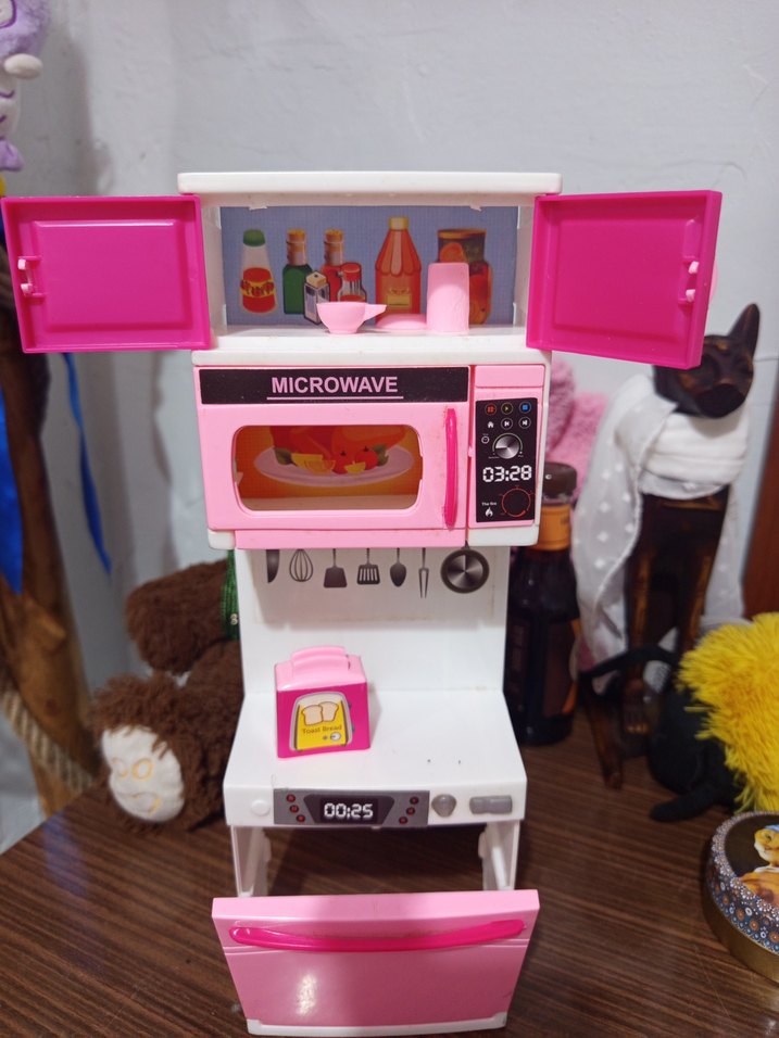 Barbie Renkli Pembe Mikrodalga ve Fırın Seti Oyuncak - Görsel 2