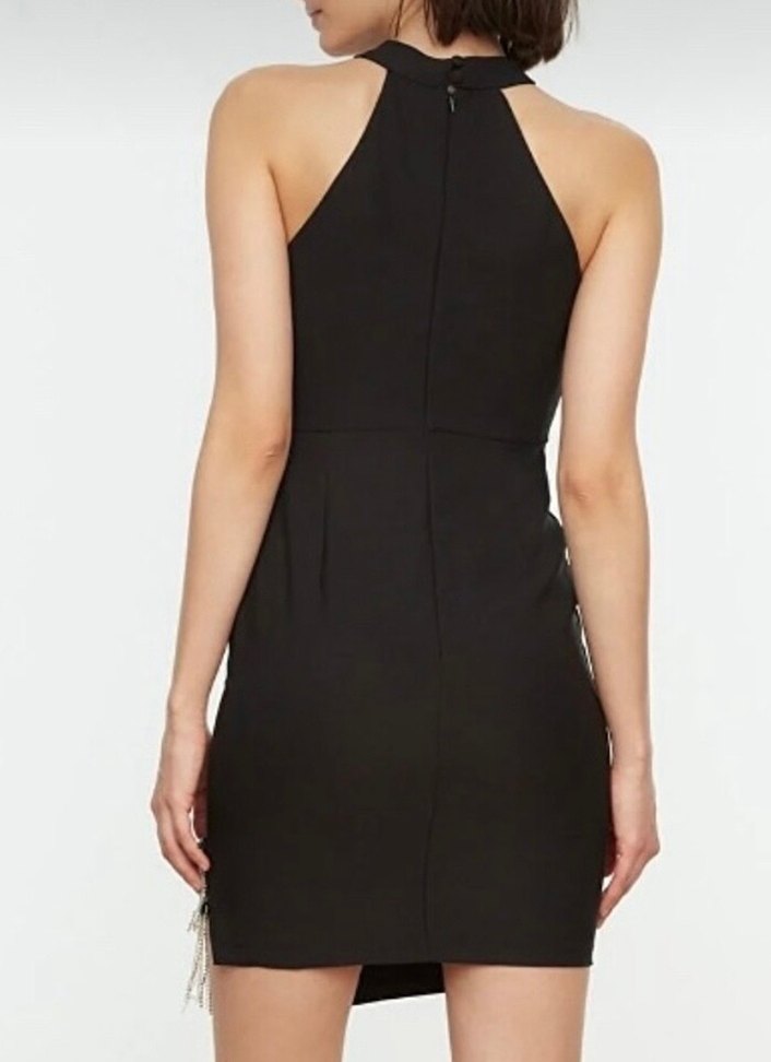 Siyah Drapeli V Yaka Mini Gece Elbisesi - Görsel 2