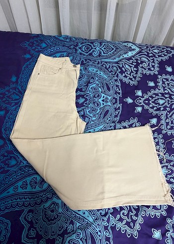 Bej Midi Kadın Kot Pantolon, Salaş Kesim, Paça Orijinal - Görsel 2