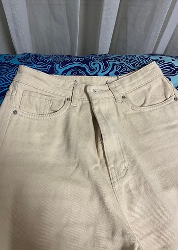 Bej Midi Kadın Kot Pantolon, Salaş Kesim, Paça Orijinal - Görsel 4