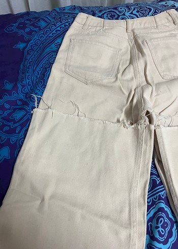 Bej Midi Kadın Kot Pantolon, Salaş Kesim, Paça Orijinal - Görsel 8