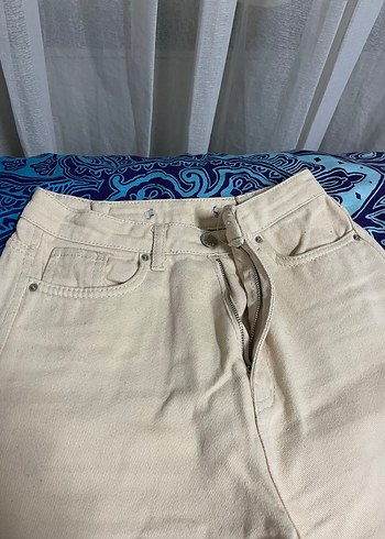 Bej Midi Kadın Kot Pantolon, Salaş Kesim, Paça Orijinal - Görsel 3