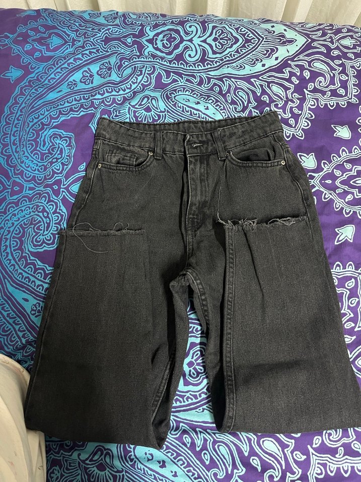 Antrasit  Düğmeli Salaş Denim Kadın Pantolon - Görsel 3