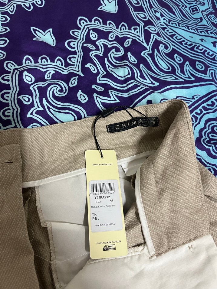 CHİMA ETİKETLİ Bej Düğmeli Kadın Kumaş Pantolon - Görsel 3