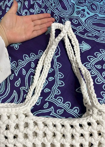 Beyaz El Emeği Örgü Bohem Kadın Çanta - Görsel 3