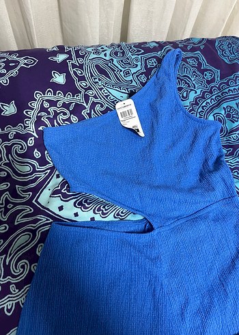 Mavi Kadın Örgü Uzun Tulum - Görsel 2