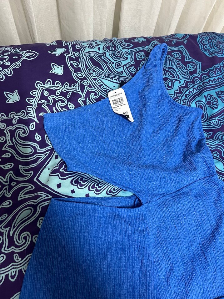 Mavi Kadın Örgü Uzun Tulum - Görsel 2