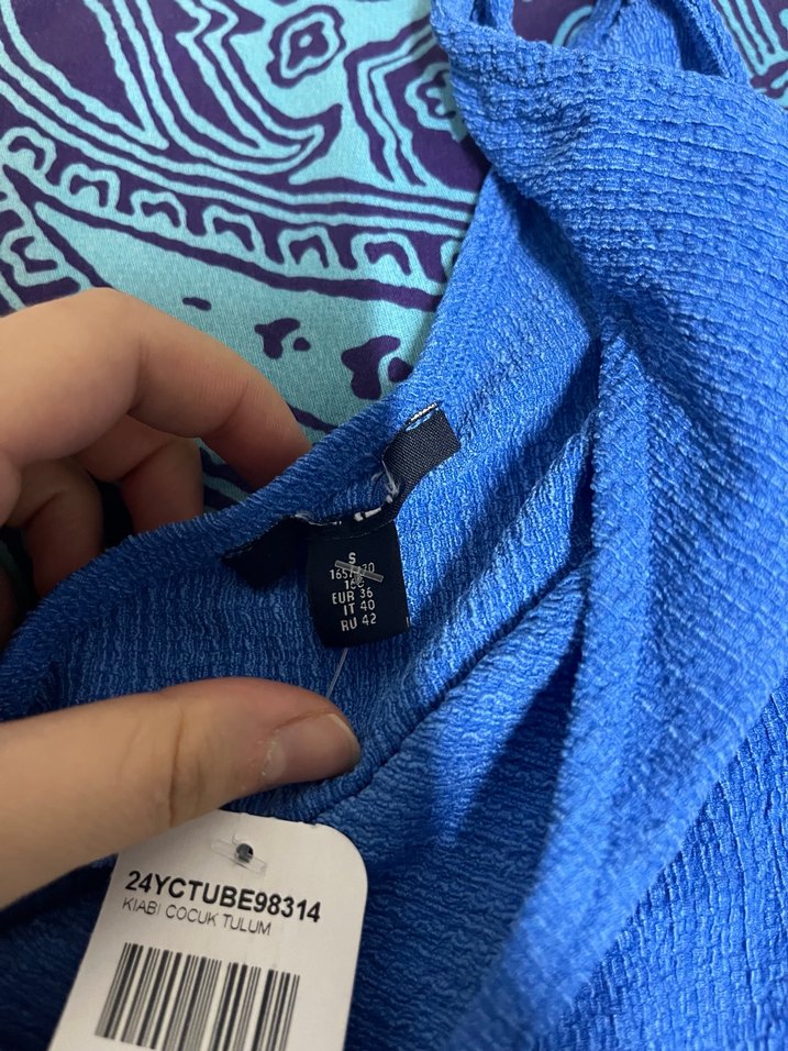 Mavi Kadın Örgü Uzun Tulum - Görsel 4