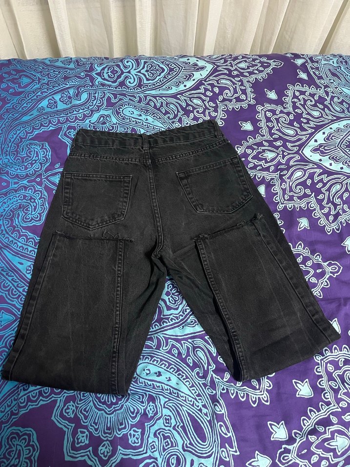 Siyah Batik Desenli Salaş Kadın Denim Pantolon - Görsel 5