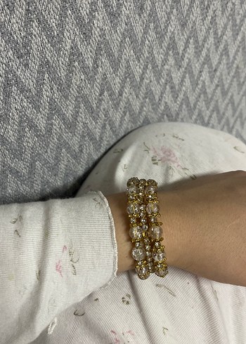 Boncuk İşlemeli Bej Gold Bohem Kadın Bileklik - Görsel 3