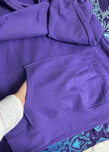 Mor Kapüşonlu Kadın Oversize Sweatshirt - Görsel 4