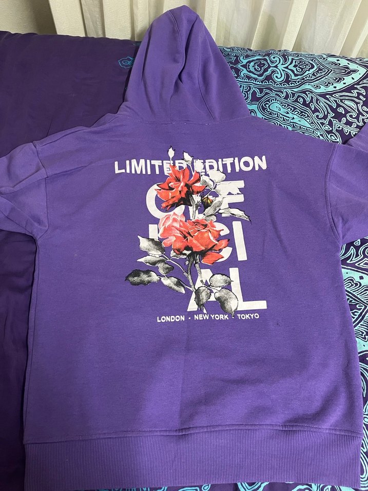 Mor Kapüşonlu Kadın Oversize Sweatshirt - Görsel 5