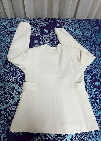 Stradivarius Beyaz Fermuarlı Kadın Blazer Ceket - Görsel 4