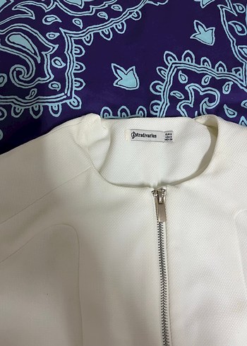 Stradivarius Beyaz Fermuarlı Kadın Blazer Ceket - Görsel 2