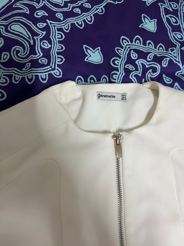 Stradivarius Beyaz Fermuarlı Kadın Blazer Ceket - Görsel 2