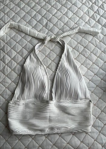 Beyaz Pileli Halter Yaka Büstiyer - Görsel 2